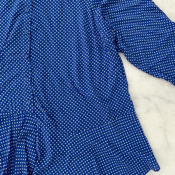 Como Vintage Button Up Top Polka Dot Blue White Asymmetrical Long Sleeve 2X Art - Picture 4 of 11